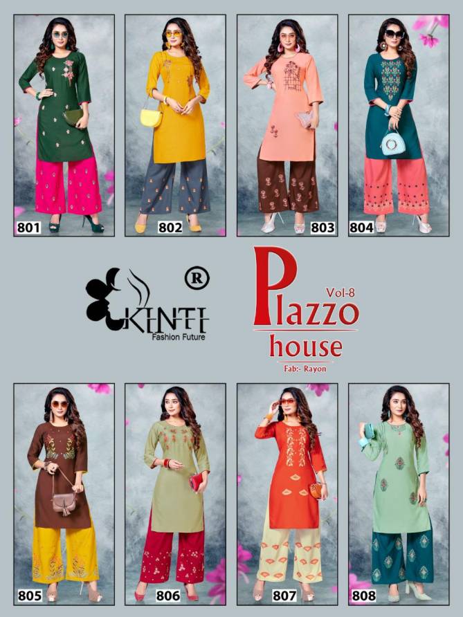 Kinti Plazo House 8 Ethnic Wear Rayon Kurtis With Bottom Collection
